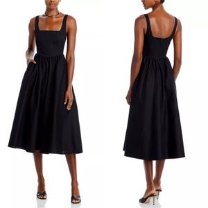 WAYF Lace Trim Black A-Line Midi Dress with Square Neckline